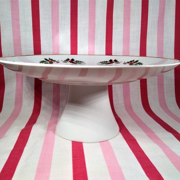 Beautiful Mid Century Holly Berry Ceramic Cake Plate Stand Holiday Server Japan - Picture 12 of 12